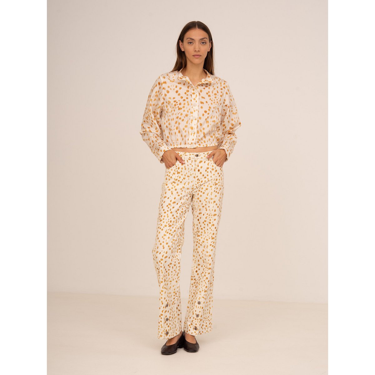 White Deer Print Denim Jeans
