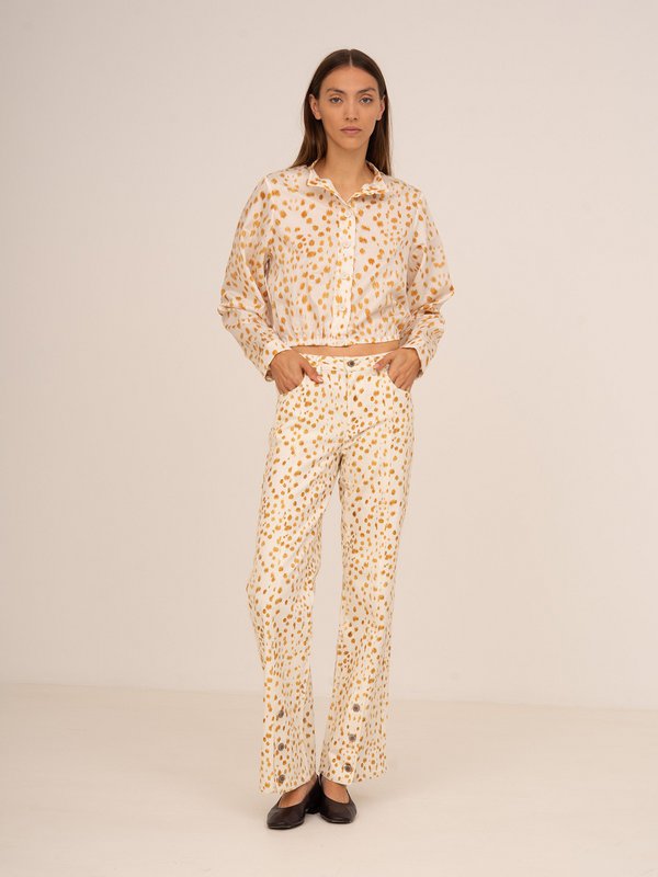 White Deer Print Denim Jeans