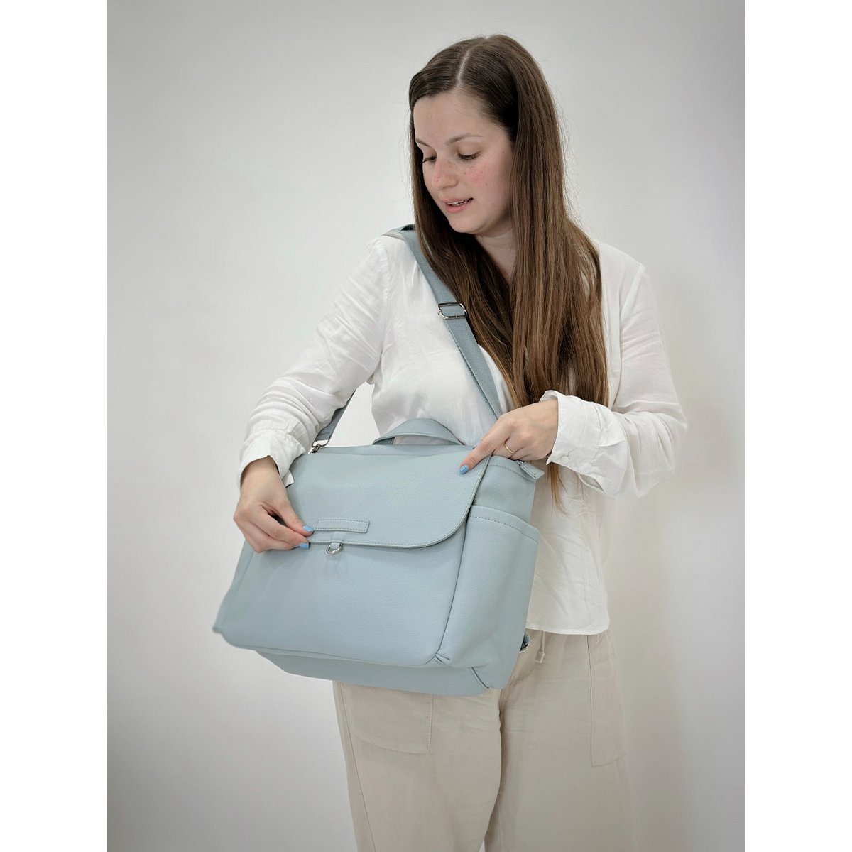MIREM Maternity Bag By Nenina & Co Dusty Blue + Gift Changing Mat + Pacifier Holder