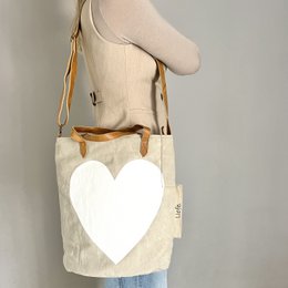 BucketBag heart white  (vintage light canvas) NEW