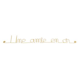  A decorative wall hanging made of golden brass wire, featuring the text "I me came in on" as a unique and artistic friendship gift.