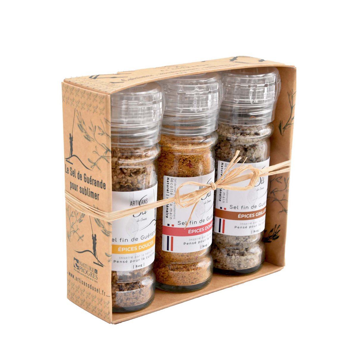 Box of 3 mills - Fine salt of Guérande IGP Soft Spices, Golden Spices and Grilled Spices | Salt craftsmen