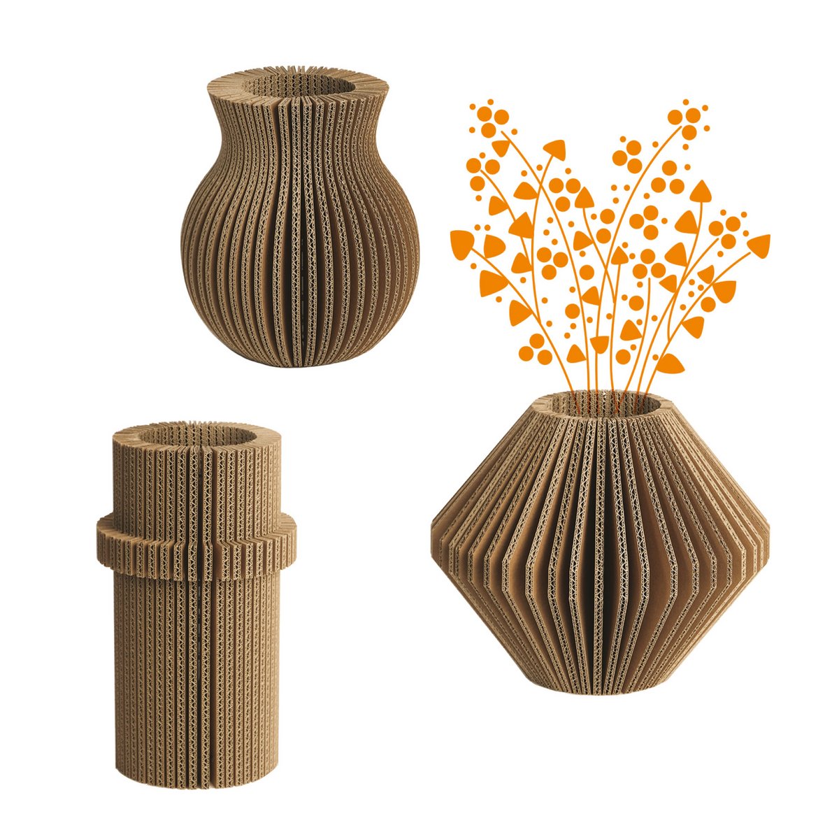 Assortiment van 3 opvouwbare kartonnen vazen ​​"Hide and Seek"