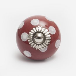 Rode keramische knop met witte stippen