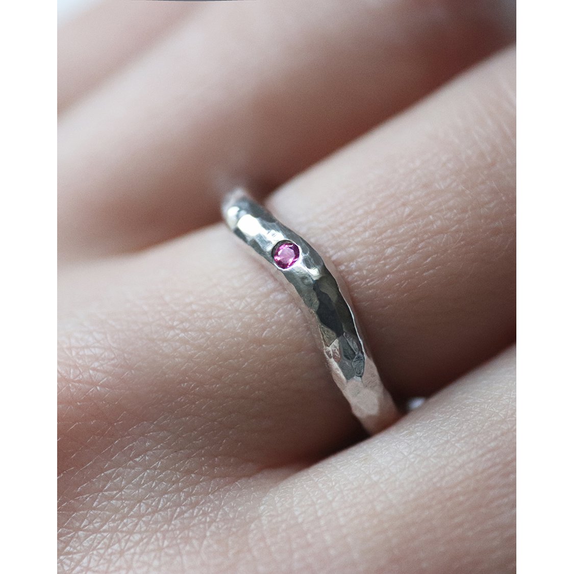 Pre-Set Hidden Inner Strength Ring Silver Hammered