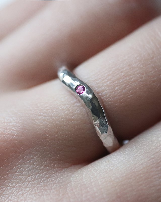 Pre-Set Hidden Inner Strength Ring Silver Hammered