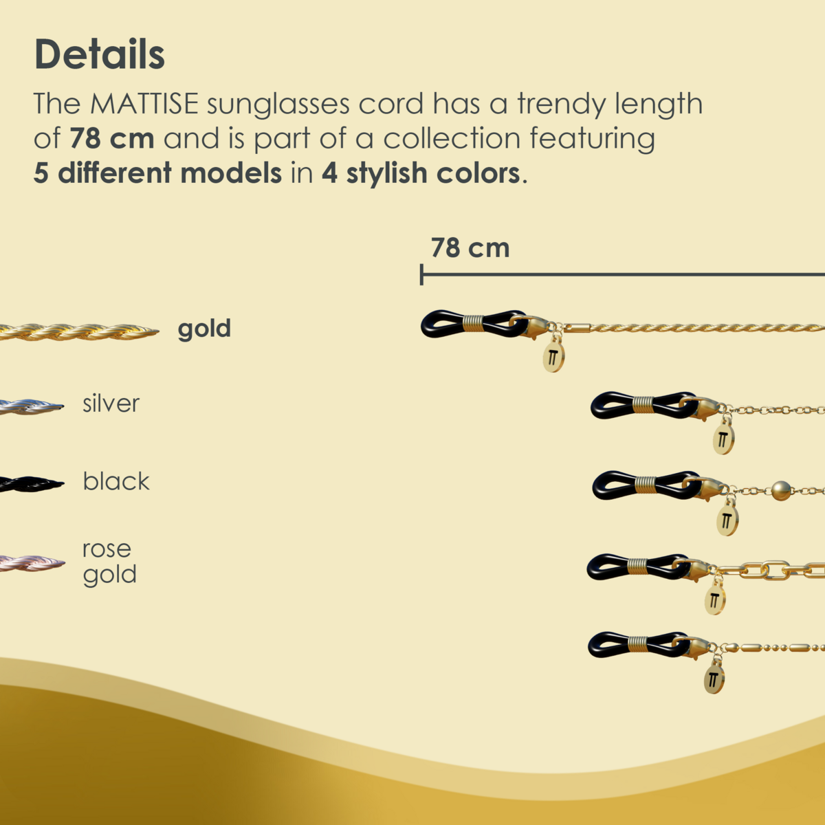 Glasses Cord Woven Gold — 100% Stainless Steel & Unisex Eyewear Cords for Women and Men — Glasses Chain with Extra Loops — Brillenkoord Brillenband Brillenkette Cordon de Lunettes Cordón Para Gafas
