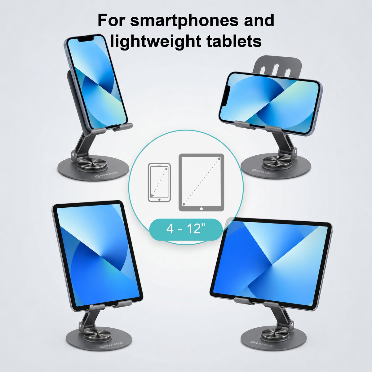 NOVOTECK Z-093 Soporte Giratorio Plegable para Teléfono – Soporte Metálico Ajustable 360° para Smartphones y Tabletas