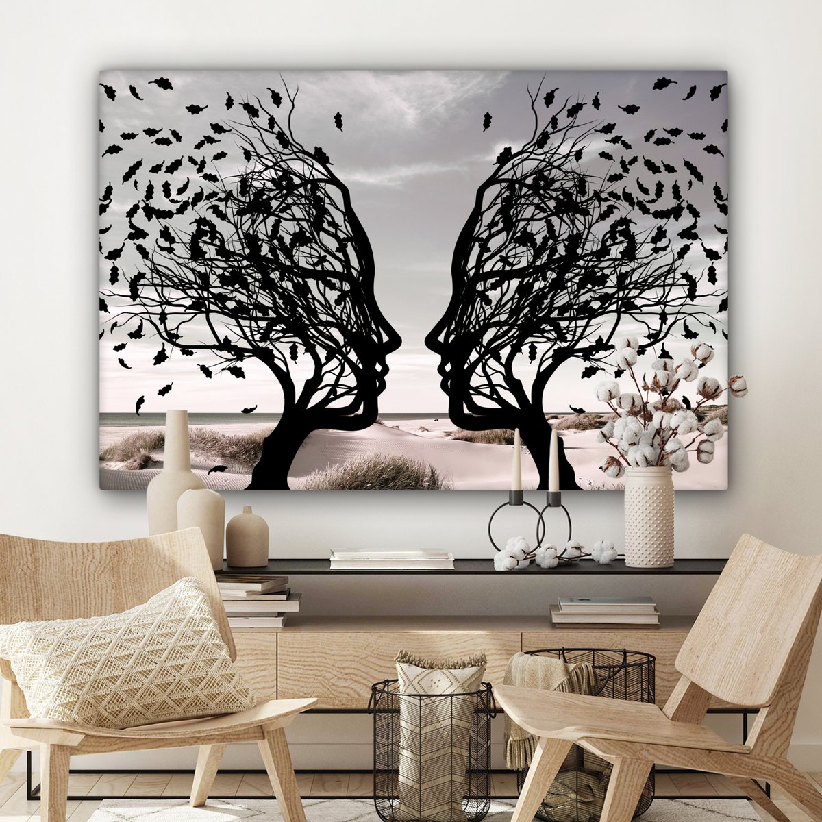 Canvas schilderij  - Wanddecoratie Bomen - Gezicht - Bladeren - Moderne kunst - Muurdecoratie woonkamer - Kamer decoratie modern - Abstracte schilderijen