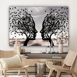 Canvas schilderij  - Wanddecoratie Bomen - Gezicht - Bladeren - Moderne kunst - Muurdecoratie woonkamer - Kamer decoratie modern - Abstracte schilderijen