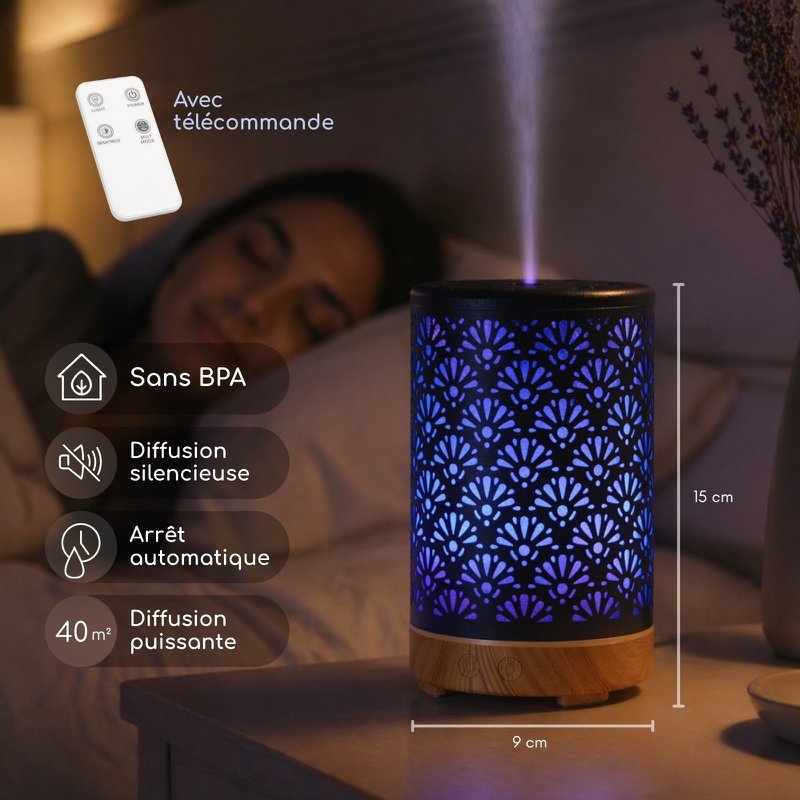 Ultrasonic Diffuser - Sofia – Diffusion of Essential Oils with Remote Control – Metal – Original Decorative Gift Idea