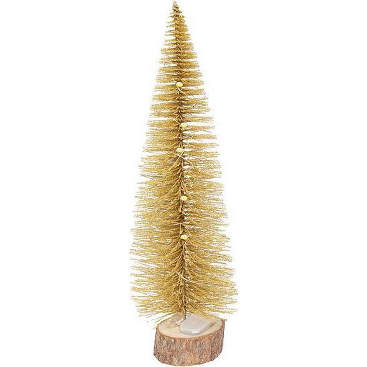 Árbol de Navidad de mesa con iluminación LED | ø 8 x 25 cm | Mini árbol de Navidad decorativo con iluminación LED alrededor y base de madera | Oro