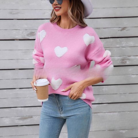 Mode dameskleding Love gebreide trui met lange mouwen