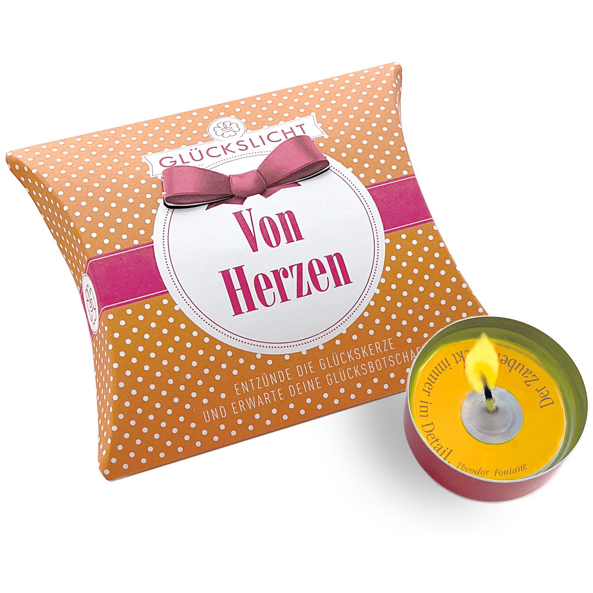 Szczęśliwe światełko / W wesołym pomarańczowym pudełku prezentowym z wyciętą kokardką 🎀 / Kropki / Z serca