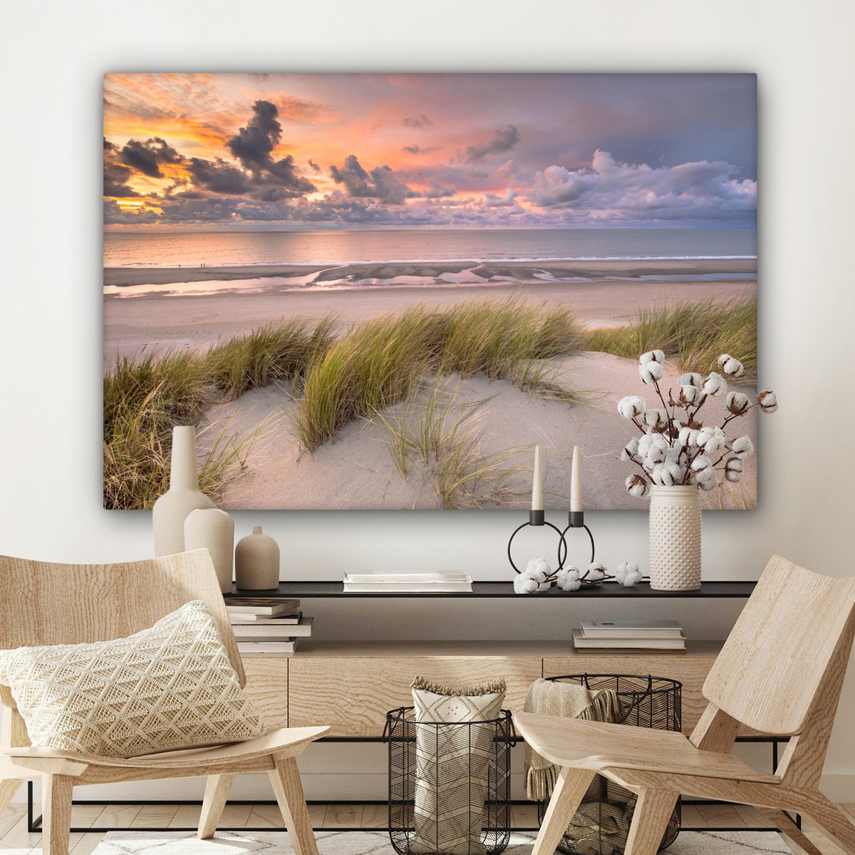 Pintura de lona - Decoración de pared - Sunset - Dune - Playa - Plantas - Mar