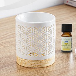 Quemador de perfume serie Céramy – Flor – Portavelas de cerámica lacada – Difusión de ceras aromáticas, aceites esenciales – Idea decorativa de regalo