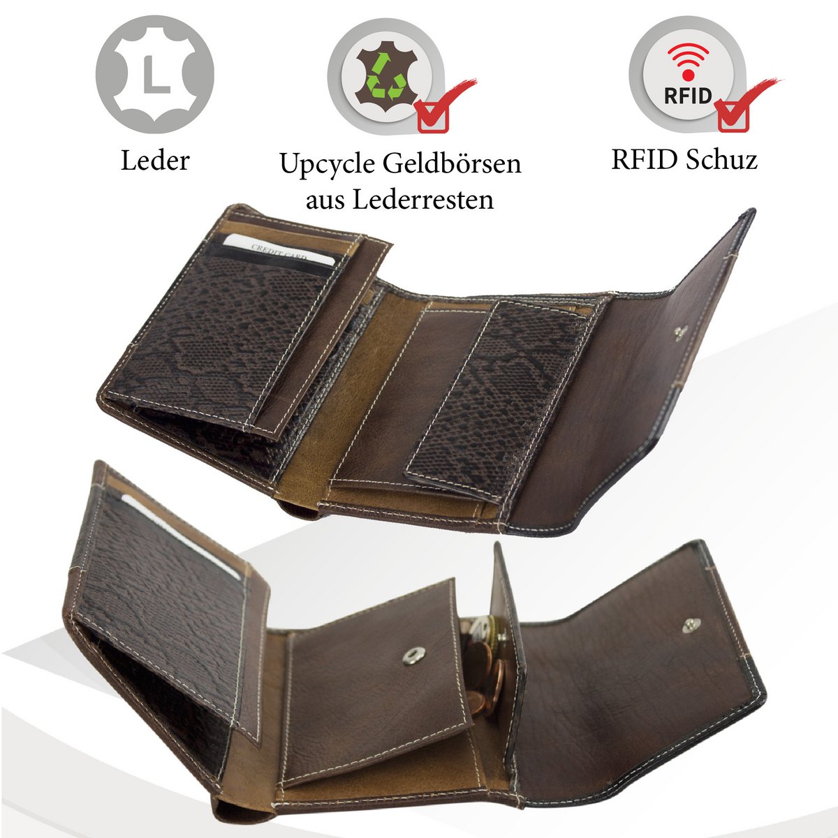 Sunsa damesportemonnee. Leren portemonnee. Portemonnee met RFID-bescherming. Portemonnee gemaakt van overgebleven leer. middelgrote portemonnee voor dames met veel creditcardvakjes - portemonnee voor dames, cadeau-idee