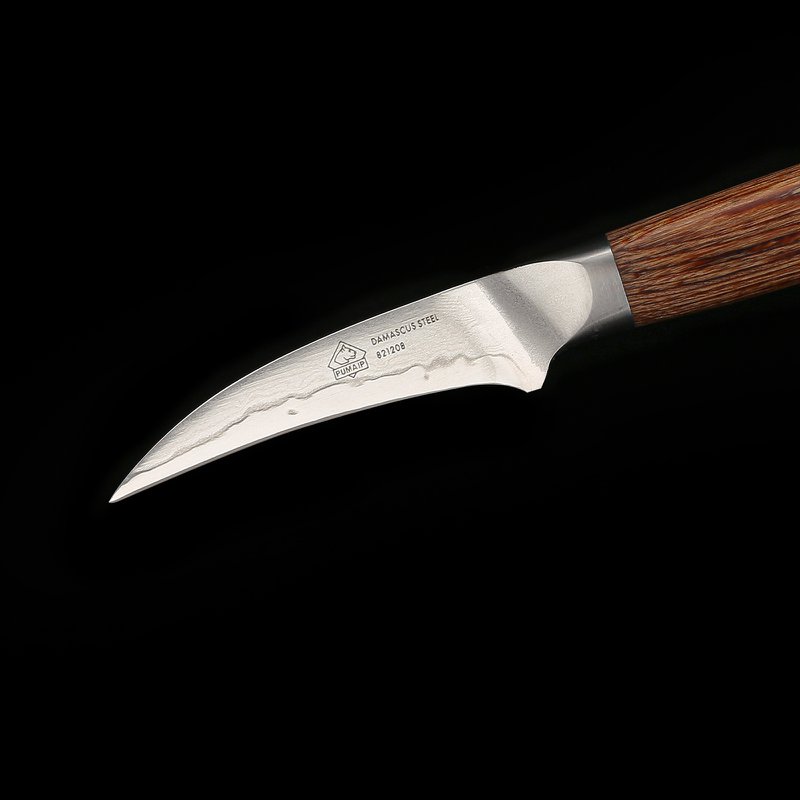 Couteau à fruits PUMA IP 2.75" Tournier, lame damas et manche en pakkawood ambré