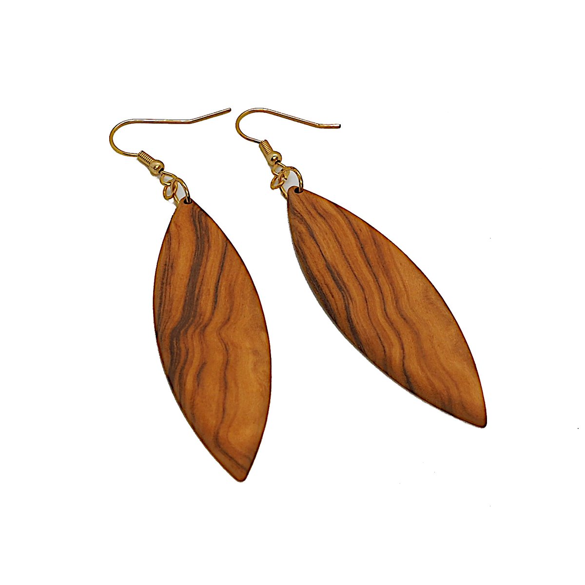 Pendientes colgantes geométricos en forma de hoja de llamativa madera de olivo, muy ligeros, superficie aceitada mate