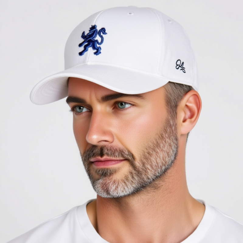 O.Leo Baseballkappe – Weiß – Blauer Löwe – Unisex
