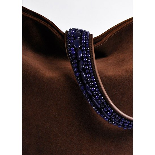 BOHO IBIZA BAG - Sapphire blue shoulder strap (70cm) + Suede bag (Cocoa)