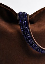 BOHO IBIZA BAG - Tracolla blu zaffiro (70cm) + Borsa in pelle scamosciata (Cacao)