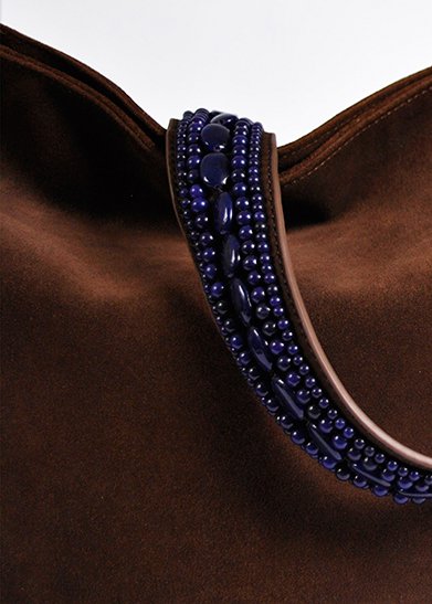 BOHO IBIZA BAG - Tracolla blu zaffiro (70cm) + Borsa in pelle scamosciata (Cacao)