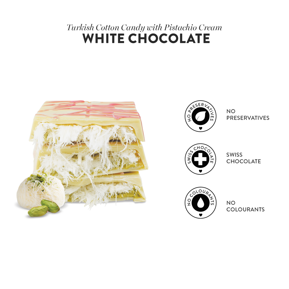 Angel's Hair White Chocolate Pistacho & Cotin Candy, 90G