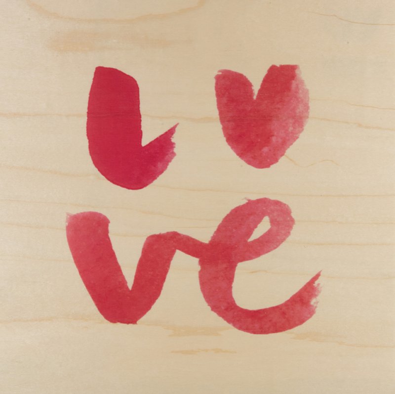 Poster 33T/12 inch in hout p.geschilderde woorden liefde