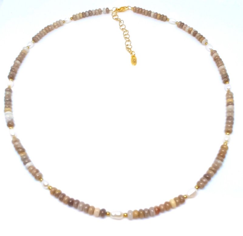 Ketting edelsteen rondel met zoetwaterparels