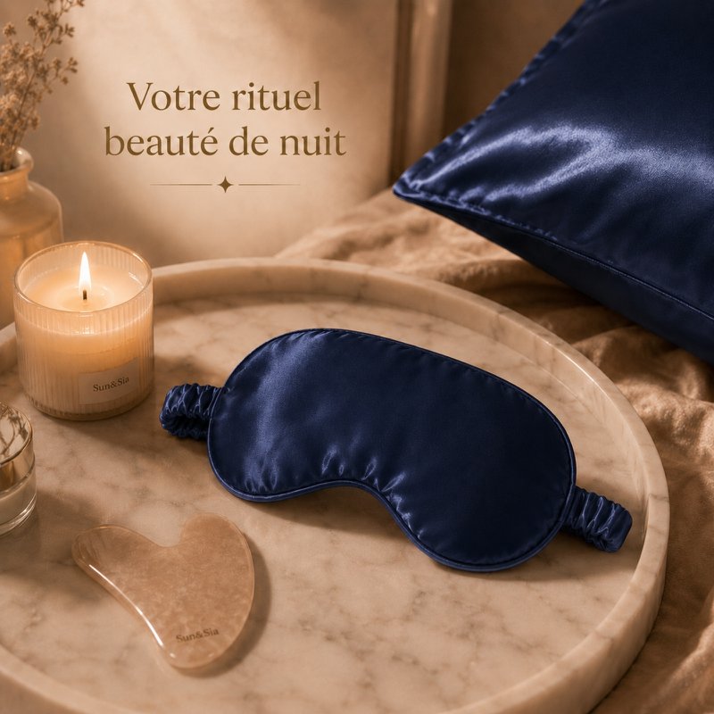 Masque de Nuit Satin Effet Soie Bleu Nuit