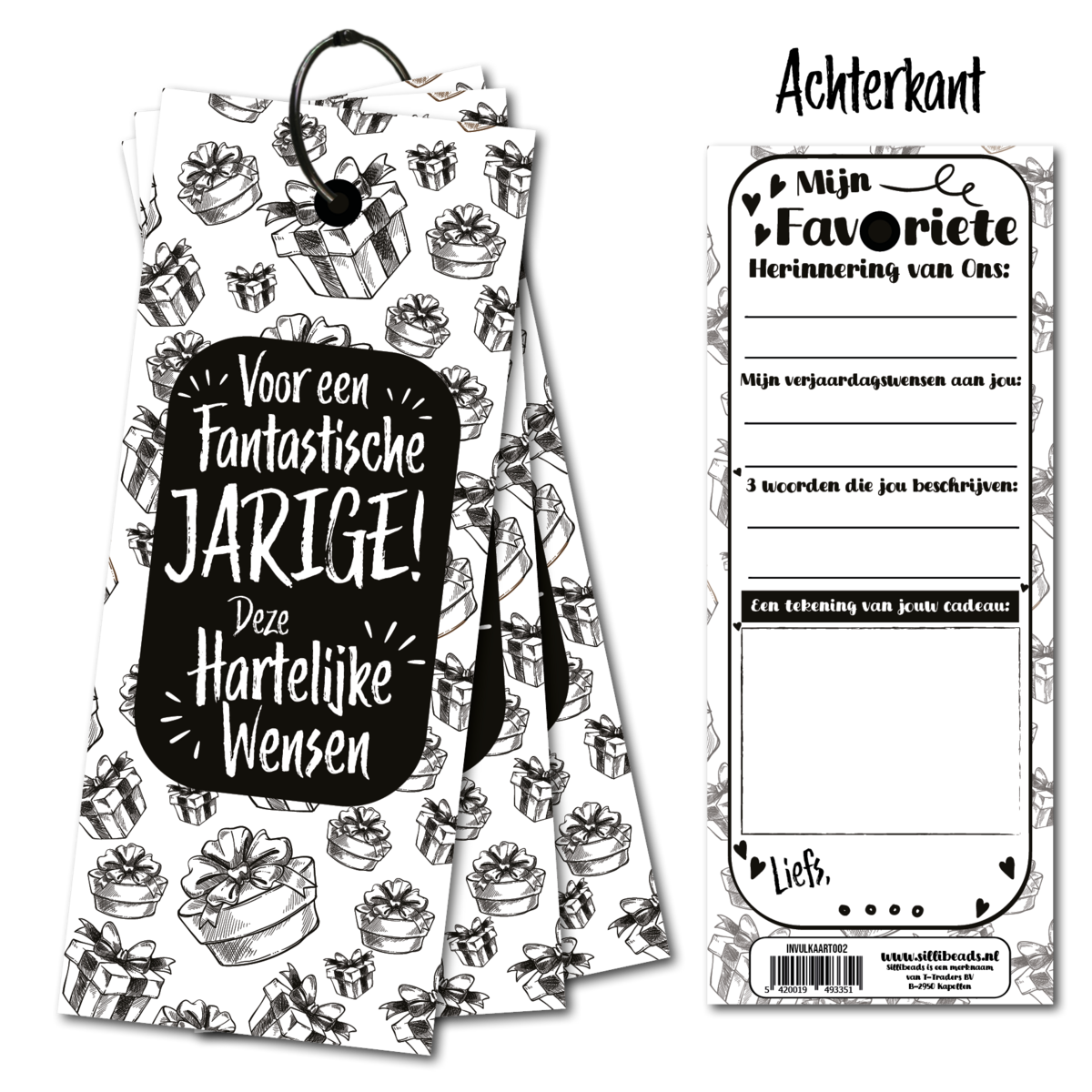 Tarjetas de relleno (embalado por 15 piezas) - Deseos de cumpleaños en blanco/blanco
