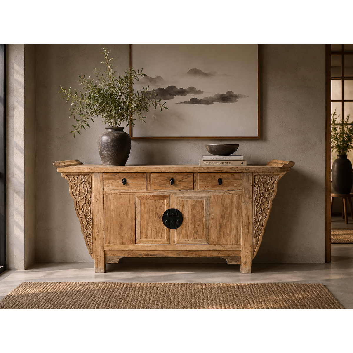 Wooden sideboard 3 drawers 2 doors 195 x 45 x 90 h cm