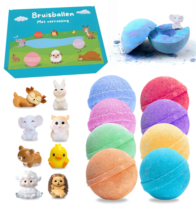 Bombes de bain - Avec jouets d'animaux à l'intérieur - Ensemble de 8 pièces