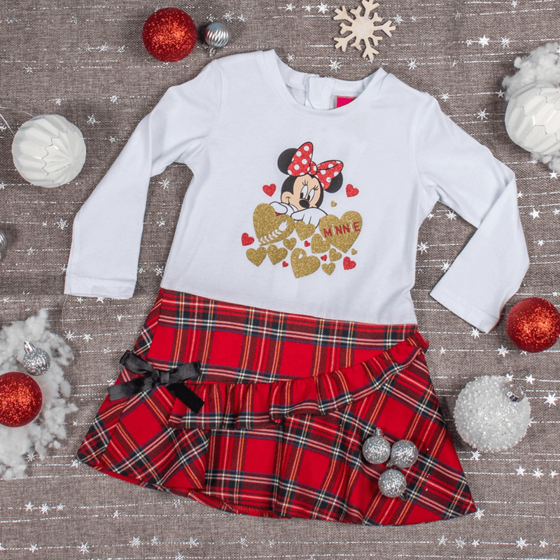 Świąteczna sukienka dla dziewczynki Disney Minnie Mouse, biało-czerwona