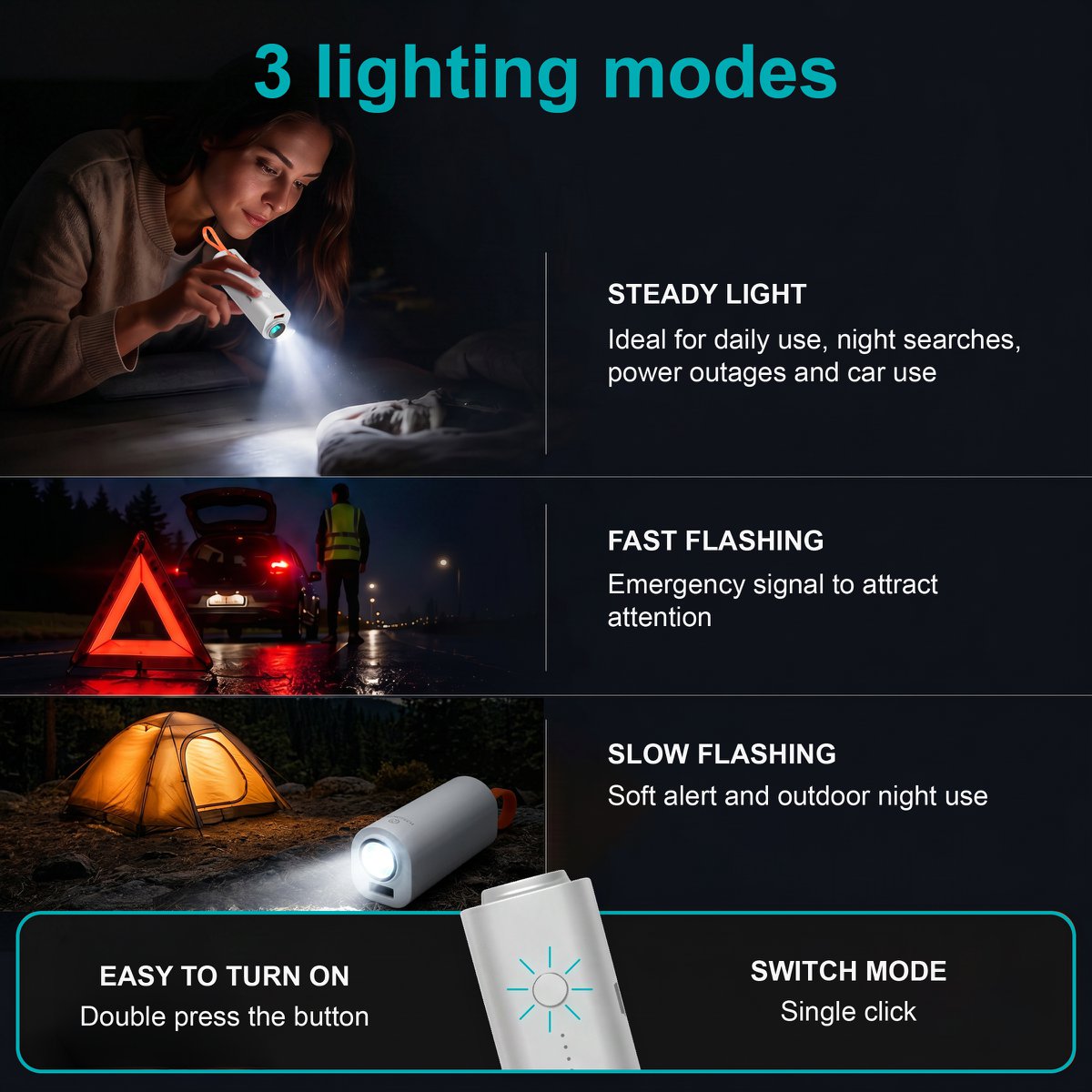 Power Bank portátil PB-008 de 5000 mAh - Blanco con cable incorporado y linterna LED