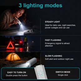 Power Bank portátil PB-008 de 5000 mAh - Blanco con cable incorporado y linterna LED