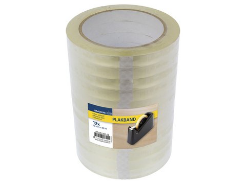 Klebeband Raadhuis 12 mm x 66 m, PP, transparent, schrumpft auf 12 Rollen, geräuscharm