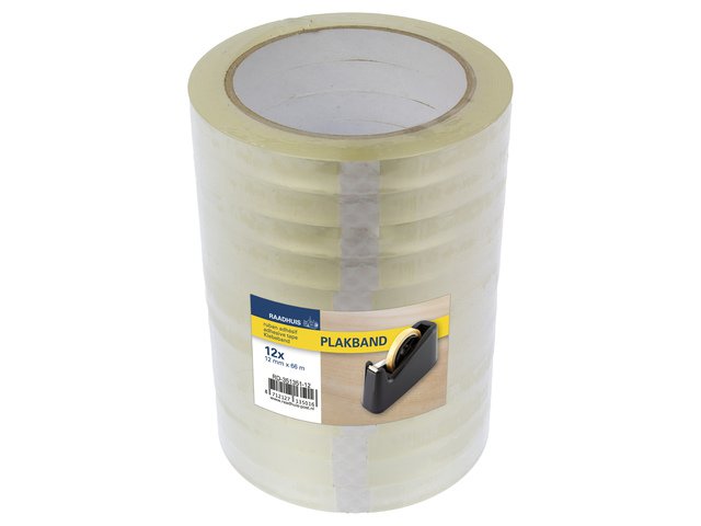 Plakband Raadhuis 12mm x 66m PP transparant krimp a 12 rol low noise