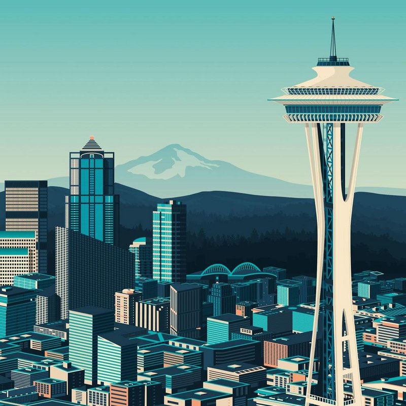 Affiche Seattle Vintage | Poster Ville Seattle Washington Etats-Unis