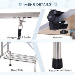Trimming table for dogs, dog grooming table, foldable, pet grooming table with height-adjustable boom, slings, non-slip surface, shearing table up to 150 kg, 91.5 x 61.5 x 76 cm, black