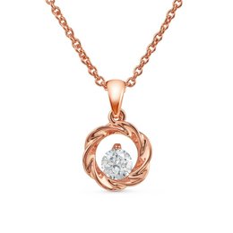 Rose gold charm pendant with a single diamond-like stone, featuring a twisted rope design. Suitable for casual or formal wear.