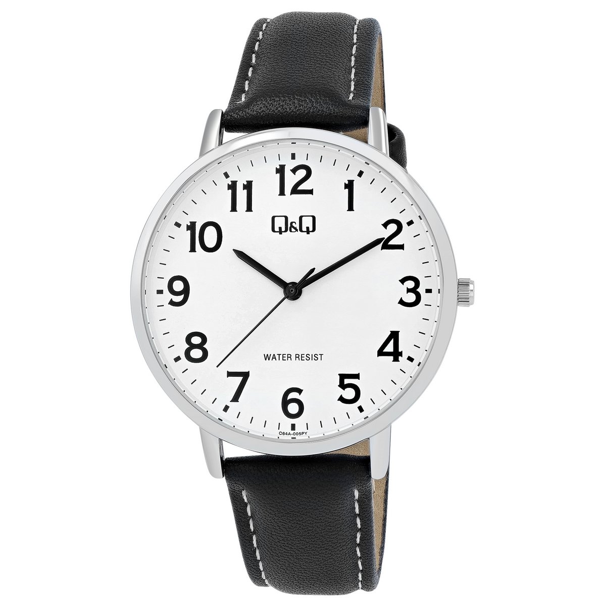 Q&Q herenhorloge met kunstleer Ø 40 mm, zwart/zilver/wit