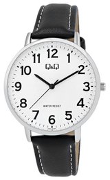 Q&Q men's watch with imitation leather Ø 40 mm, black/silver/white