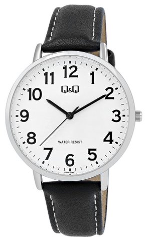 Q&Q herenhorloge met kunstleer Ø 40 mm, zwart/zilver/wit