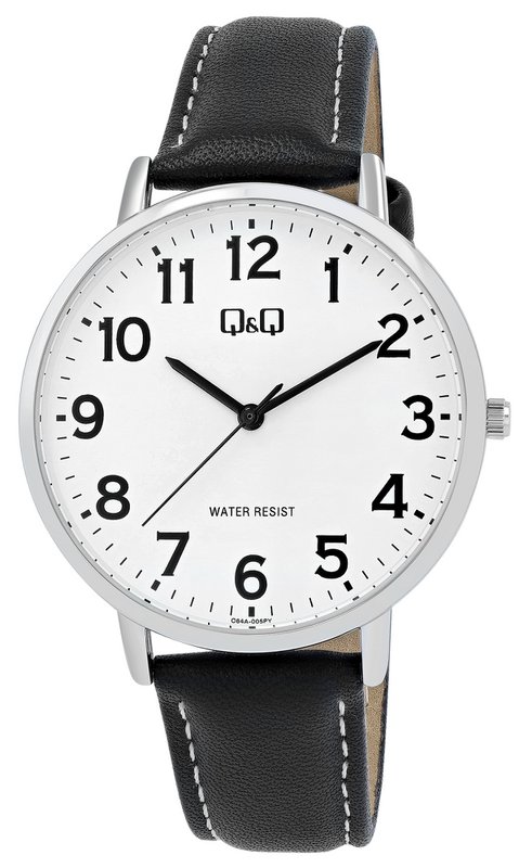 Q&Q herenhorloge met kunstleer Ø 40 mm, zwart/zilver/wit