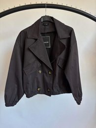 # Product Description

Cropped double-breasted jacket, available in dark brown, burgundy, olive green, navy blue, and beige colors.