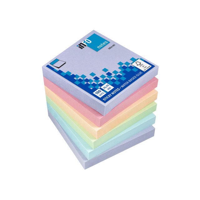 Info notes 75x75mm ass. harmony pak 6 blok paars. rose, zalm, groen