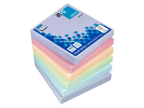 Info notes 75x75mm ass. harmony pak 6 blok paars. rose, zalm, groen
