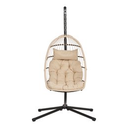 Patras Hanging chair, steel stand, foldable seat, incl. cushions, beige/grey/black